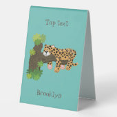Plaque De Table Cute leopard sleeping in tree cartoon illustration (Verso)