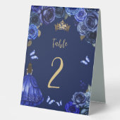 Plaque De Table Dark Royal Blue Gold Floral Princess Quinceañera (Recto)