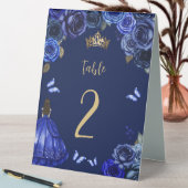 Plaque De Table Dark Royal Blue Gold Floral Princess Quinceañera (En SItu (Tableau))