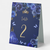 Plaque De Table Dark Royal Blue Gold Floral Princess Quinceañera (Verso)