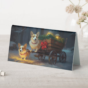 Plaque De Table Décor de Noël Corgi Snowy Sleigh