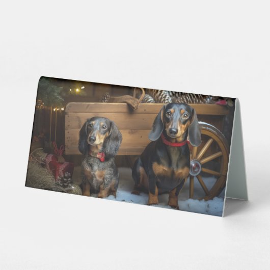 Plaque De Table Décor de Noël Dachshund Snowy Sleigh (Verso)