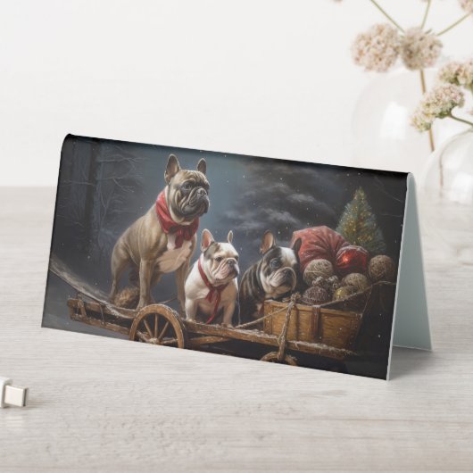 Plaque De Table Décor de Noël de Bulldog Snowy Sleigh (En SItu (Tableau))