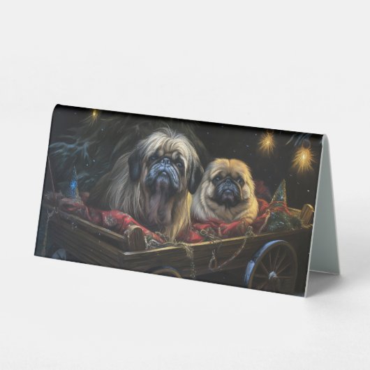 Plaque De Table Décor de Noël Pekingese Snowy Sleigh (Verso)