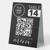 Plaque De Table Découvrez notre menu Qr Code noir blanc chic moder (Recto)