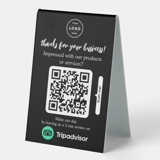 Plaque De Table Demande de révision TripAdvisor avec logo et code  (Recto)