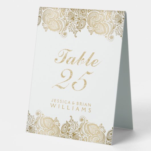 Plaque De Table Dentelle or et cachemire blanc (Recto)