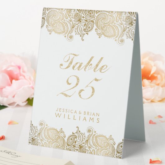 Plaque De Table Dentelle or et cachemire blanc (In SItu (Mariage))