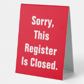 Plaque De Table Désolé, Ce Registre Est Fermé Rouge Double Côté (Verso)