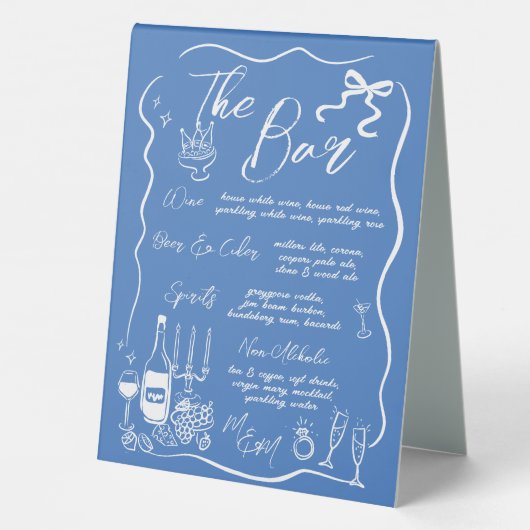 Plaque De Table Dessin à main Doodles Mariage Menu & Bar (Verso)