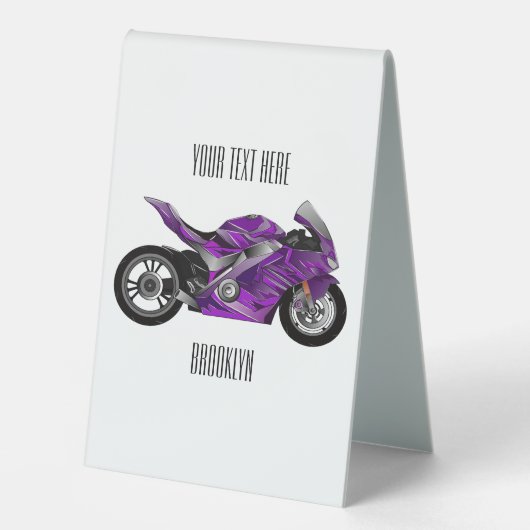 Plaque De Table Dessin de moto de sport violet (Recto)