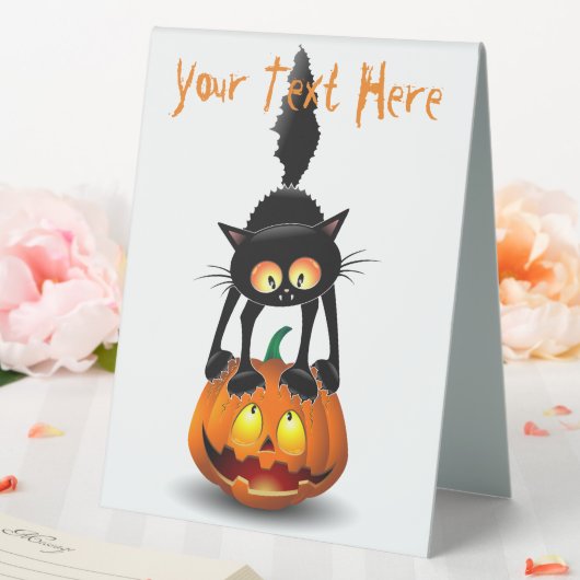 Plaque De Table Dessin d'Halloween au chat effrayé sur Citrouille (In SItu (Mariage))