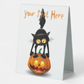 Plaque De Table Dessin d'Halloween au chat effrayé sur Citrouille (Verso)