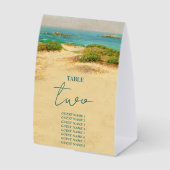 Plaque De Table Destination de mariage côtier plage aquarelle (Recto)