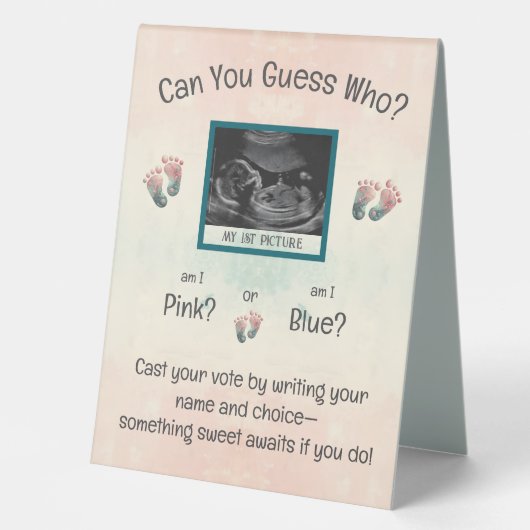 Plaque De Table "Devinez qui" Genre Révéler Baby shower Ultrasound (Recto)