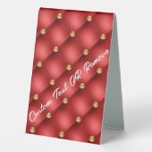 Plaque De Table Diamant doré Cuir Tufé Nom du texte personnalisé R (Verso)