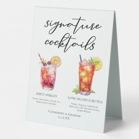Plaque De Table Dirty Shirley Long Island Signature Cocktails Menu (Verso)