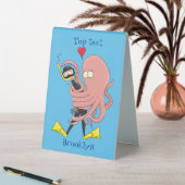 Plaque De Table Drôle pieuvre embrasse plongeur dessin animé humou (En SItu (Tableau))