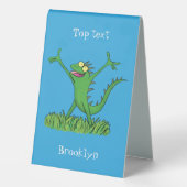 Plaque De Table Drôle vert souriant animé lézard d'iguane (Verso)