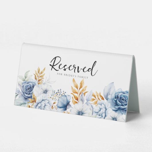Plaque De Table Dusty Bleu Blanc Or Floral Mariage Réservé (Verso)
