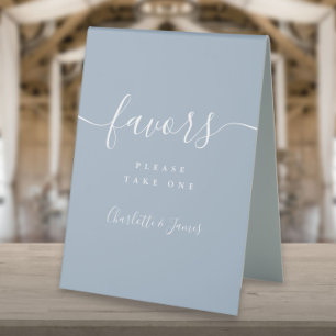 Plaque De Table Dusty Bleu Élégant Script Mariage Faveurs Table