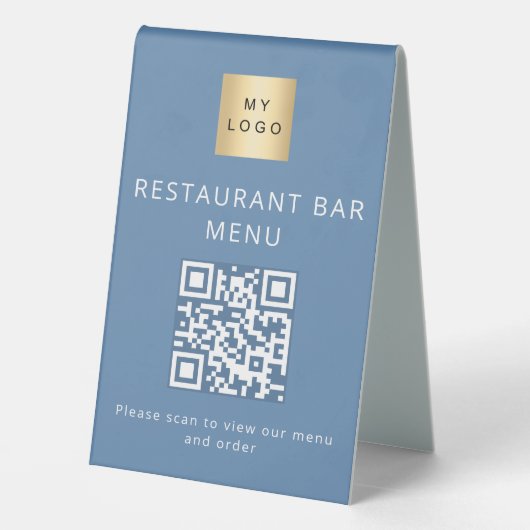 Plaque De Table Dusty bleu restaurant café bar menu scanner code Q (Verso)