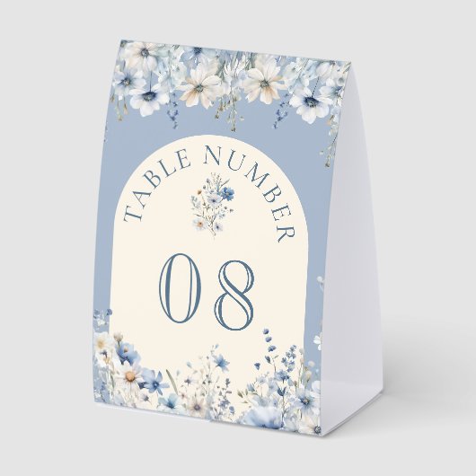 Plaque De Table Dusty Blue Boho Wildflower Wedding Table Number (Recto)