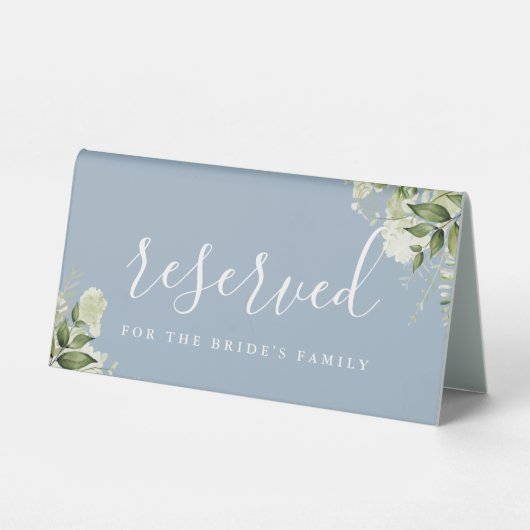 Plaque De Table Dusty Blue Floral Greenery Mariage Réservé (Verso)