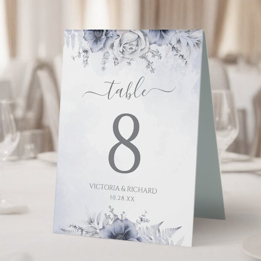 Plaque De Table Dusty Blue Navy Floral Mariage Numéro de tableau
