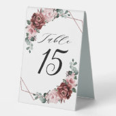 Plaque De Table Dusty rose Rose floral Mariage géométrique (Recto)