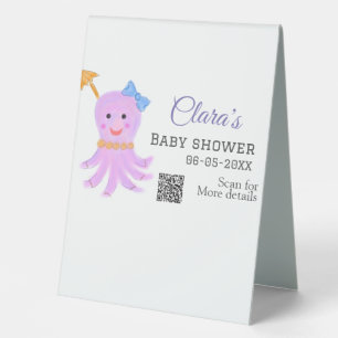 Plaque De Table Eau bleu violet octopus baby shower mer ani