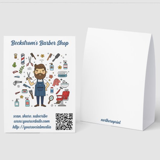 Plaque De Table Editable Barber Shop Services and Prices Menu (Recto/Verso)