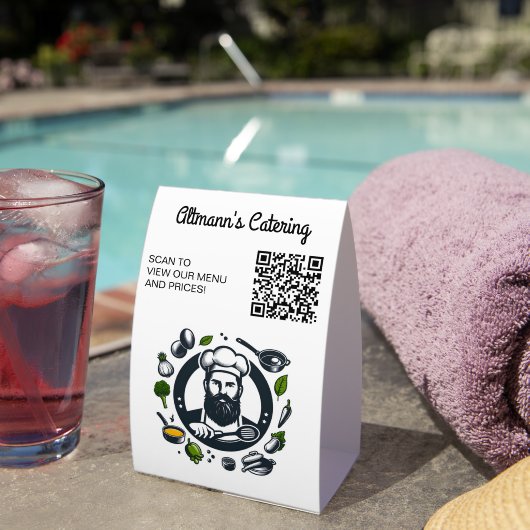 Plaque De Table Editable Chef Catering Restaurant QR Code Menu (InVersositu (sur table))