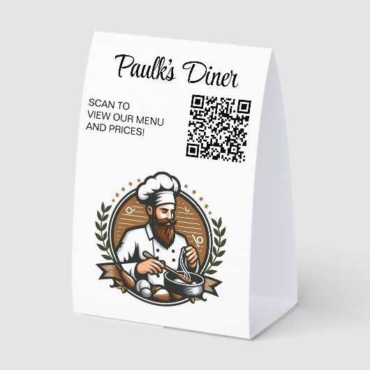Plaque De Table Editable Chef Stars Ribbon Leaves QR Code Menu (Recto)