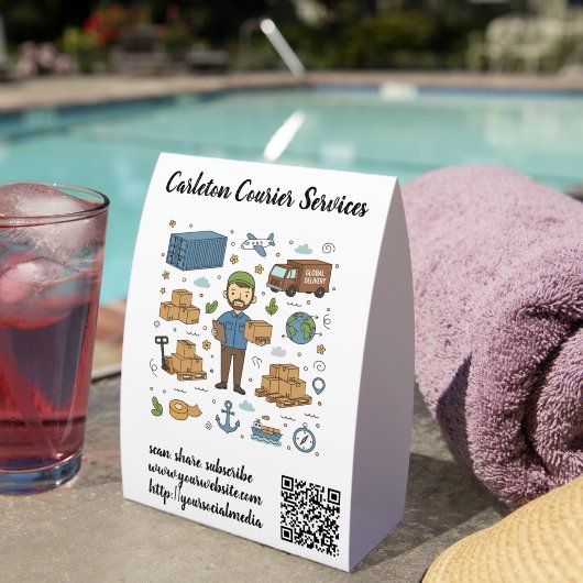 Plaque De Table Editable QR Code Courier Services Menu (Insitu (sur table))