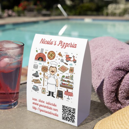 Plaque De Table Editable QR Code Pizza Restaurant Menu (Insitu (sur table))
