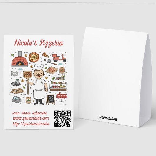 Plaque De Table Editable QR Code Pizza Restaurant Menu (Recto/Verso)