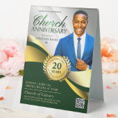 Plaque De Table Église Anniversaire Pastorale Service Vert & Or (In SItu (Mariage))