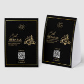 Plaque De Table Eid Mubarak Table Tent Sign with QR Code for Event (Recto/verso)