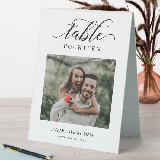 Plaque De Table Elegance Script Modern Photo Mariage Numéro de tab (En SItu (Tableau))