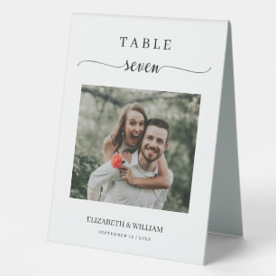 Plaque De Table Élégance Script Photo Mariage Numéro de table Sept