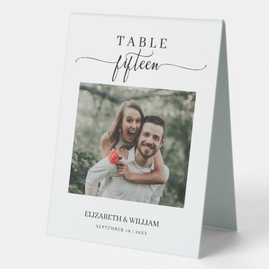 Plaque De Table Elegance Script Photo Mariage Table No Quinze (Recto)