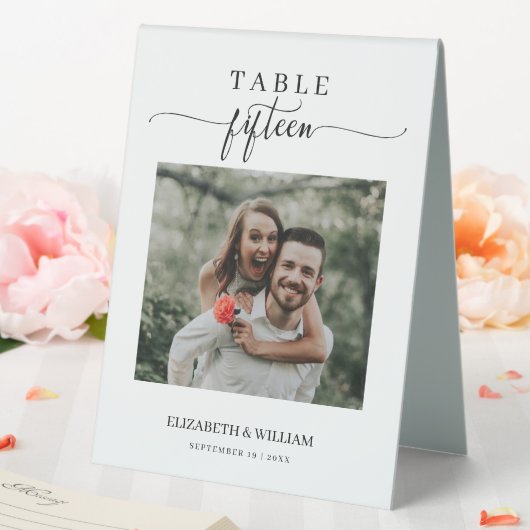 Plaque De Table Elegance Script Photo Mariage Table No Quinze (In SItu (Mariage))