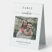 Plaque De Table Elegance Script Photo Mariage Table No Seventeen (Recto)