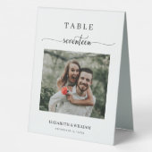 Plaque De Table Elegance Script Photo Mariage Table No Seventeen (Verso)