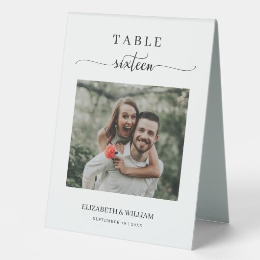 Plaque De Table Elegance Script Photo Mariage Tableau No Seize (Recto)