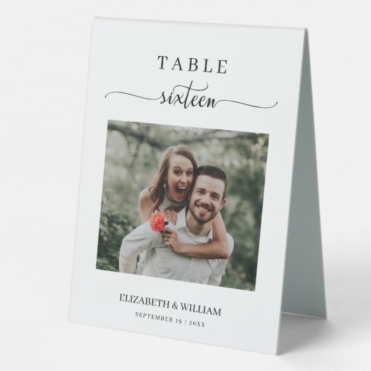 Plaque De Table Elegance Script Photo Mariage Tableau No Seize (Verso)