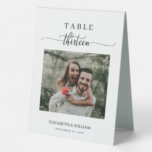 Plaque De Table Elegance Script Photo Mariage Tableau No Treize (Verso)