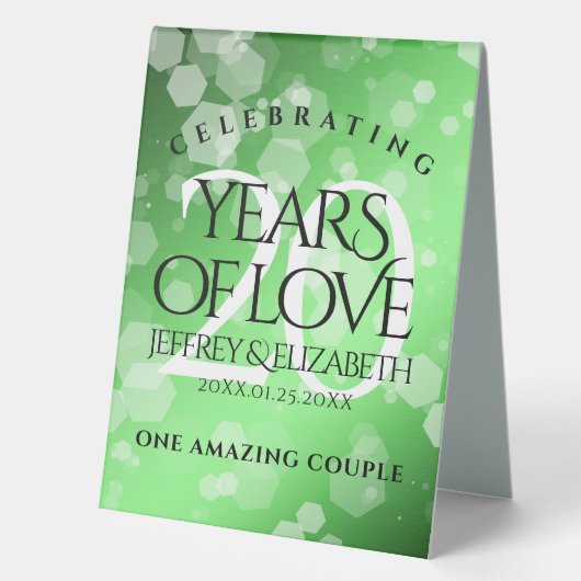 Plaque De Table Élégant 20e anniversaire de Mariage d'émeraude (Recto)