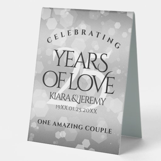 Plaque De Table Élégant 25e anniversaire de Mariage d'argent (Recto)
